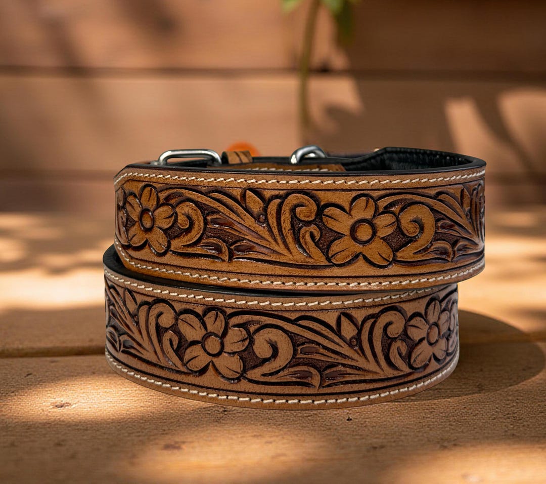 Leather Dog Cat Puppy Collar Personalized Tooled Embossed Carved ...