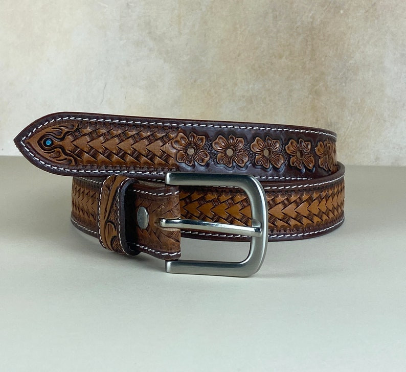 Western Leather Belts, Personalized Leather Belt, Leather Belts Custom, Tooled Leather Belt with Name and Initials zdjęcie 5