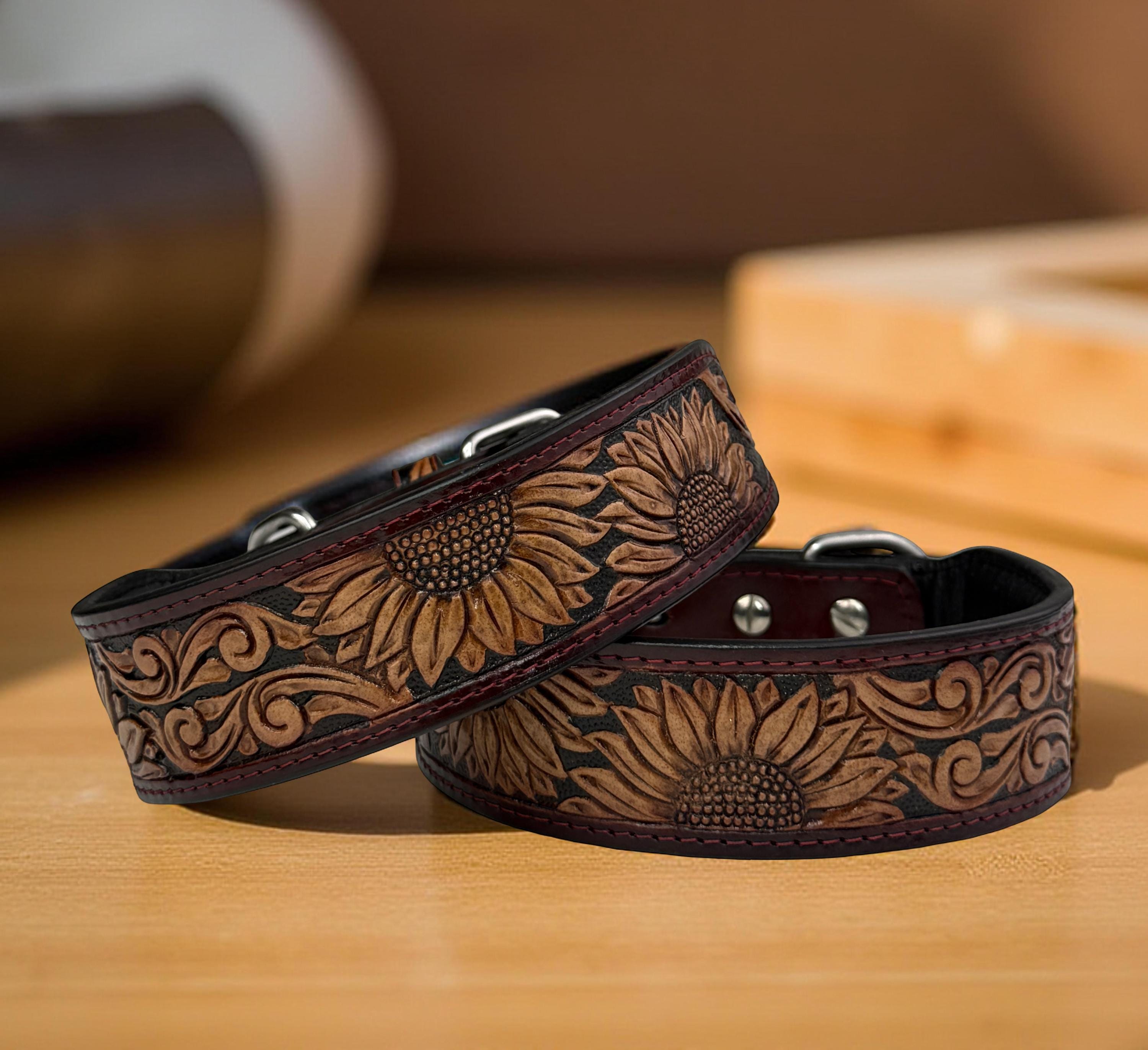 Leather Dog Cat Puppy Collar Personalized Tooled Embossed Carved ...