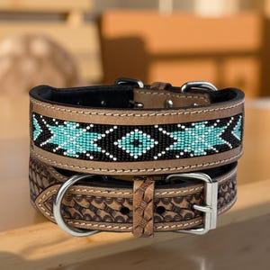 Leather Dog Cat Puppy Collar Personalized Tooled Embossed Carved Western Style Heavy Duty Padded Soft Adjustable Collar