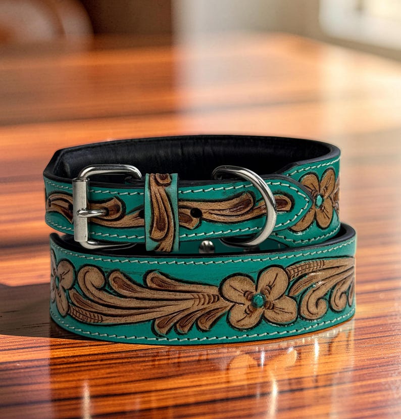 Leather Dog Cat Puppy Collar Personalized Tooled Embossed Carved ...