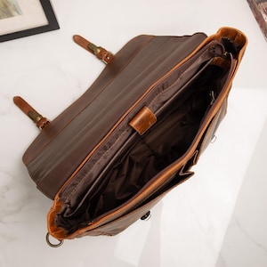 Leather Messenger Bag Briefcase for Men, Full Grain Leather Briefcase Laptop Computer Bag for Men, Genuine Leather Satchel Bag For Men image 8