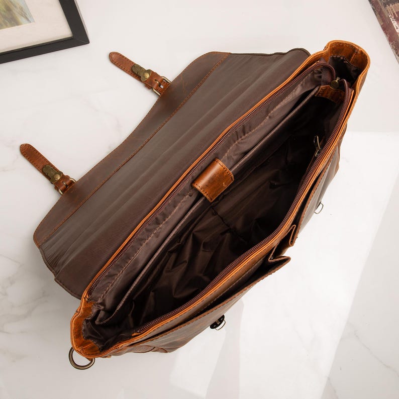 Leather Messenger Bag Briefcase for Men, Full Grain Leather Briefcase Laptop Computer Bag for Men, Genuine Leather Satchel Bag For Men image 8