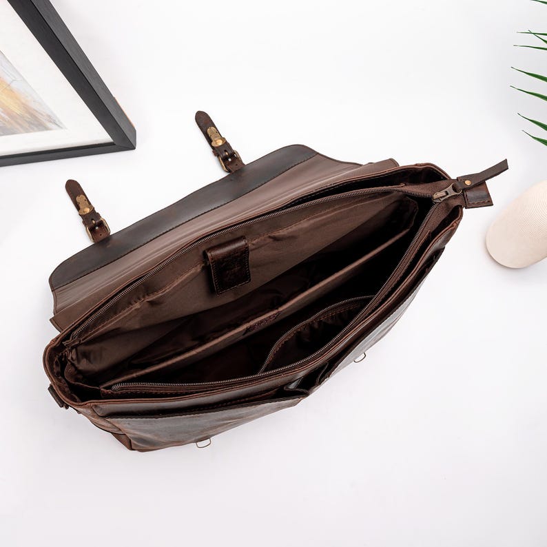 Leather Messenger Bag Briefcase for Men, Full Grain Leather Briefcase Laptop Computer Bag for Men, Genuine Leather Satchel Bag For Men image 16