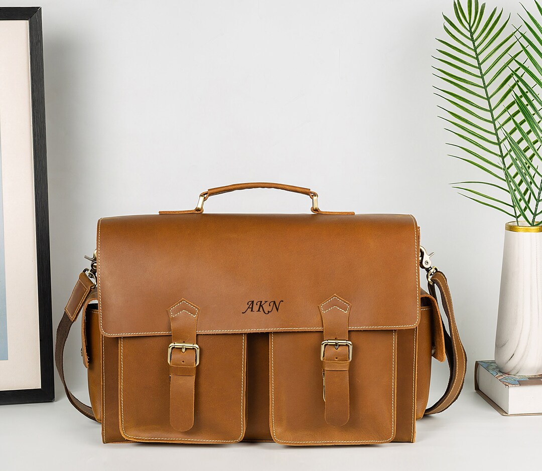 Bolso Mensajero De Cuero Genuino Para Hombre - Marrón, Ajustable, Estilo Elegante | Maletín Cruzado