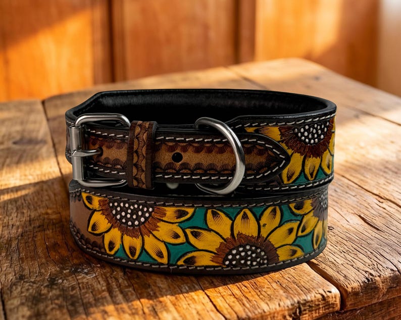 Leather Dog Cat Puppy Collar Personalized Tooled Embossed Carved ...