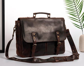 Mens leather laptop briefcase, Leather office bag for man, Macbook leather bag, custom leather briefcase Christmas Gift