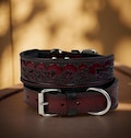 Scull Leather Dog Cat Puppy Collar Personalized Tooled Embossed Carved Western Style Heavy Duty Padded Soft Adjustable Collar