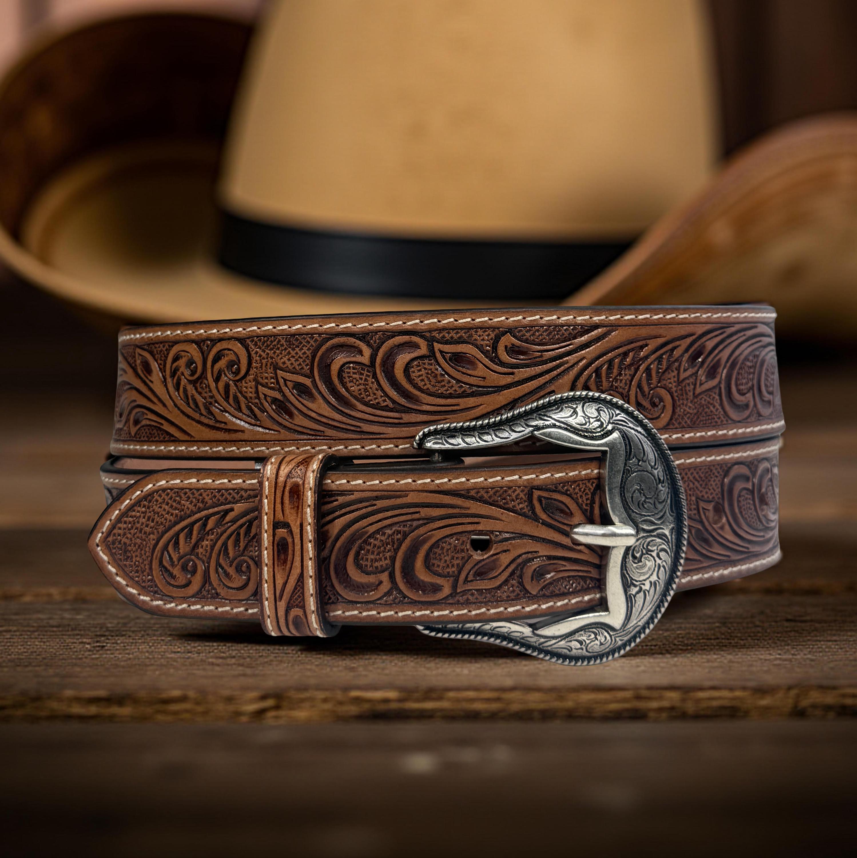Womens Boho Embossed Leather Belt - Etsy