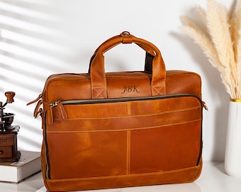 Personalized Leather Messenger Bag for Men, Personalized Leather Briefcase Laptop Computer Bag for Men, Genuine Leather Satchel Bag For Men