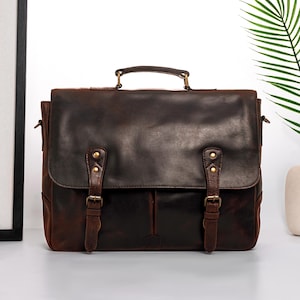Leather Messenger Bag Briefcase for Men, Full Grain Leather Briefcase Laptop Computer Bag for Men, Genuine Leather Satchel Bag For Men image 11