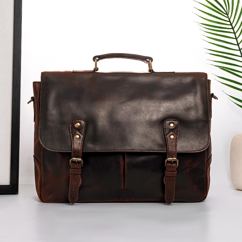 Leather Messenger Bag Briefcase for Men, Full Grain Leather Briefcase Laptop Computer Bag for Men, Genuine Leather Satchel Bag For Men image 11