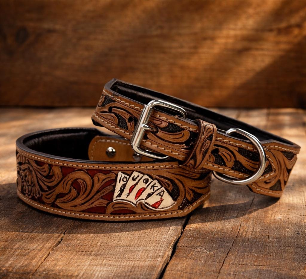 Leather Dog Cat Puppy Collar Personalized Tooled Embossed Carved ...