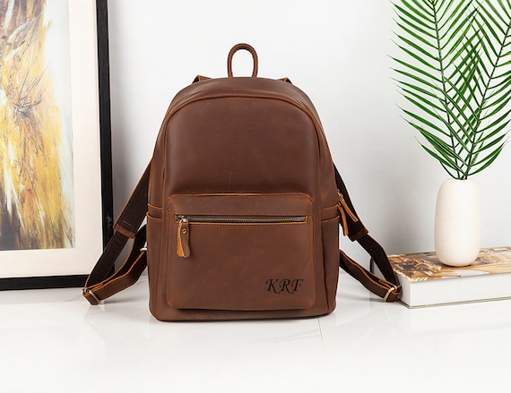 Personalized Leather Backpack, 14 Inch Laptop Backpack Leather Travel  Office Bag Leather Rucksack for Men, High Capacity College Bag - Etsy
