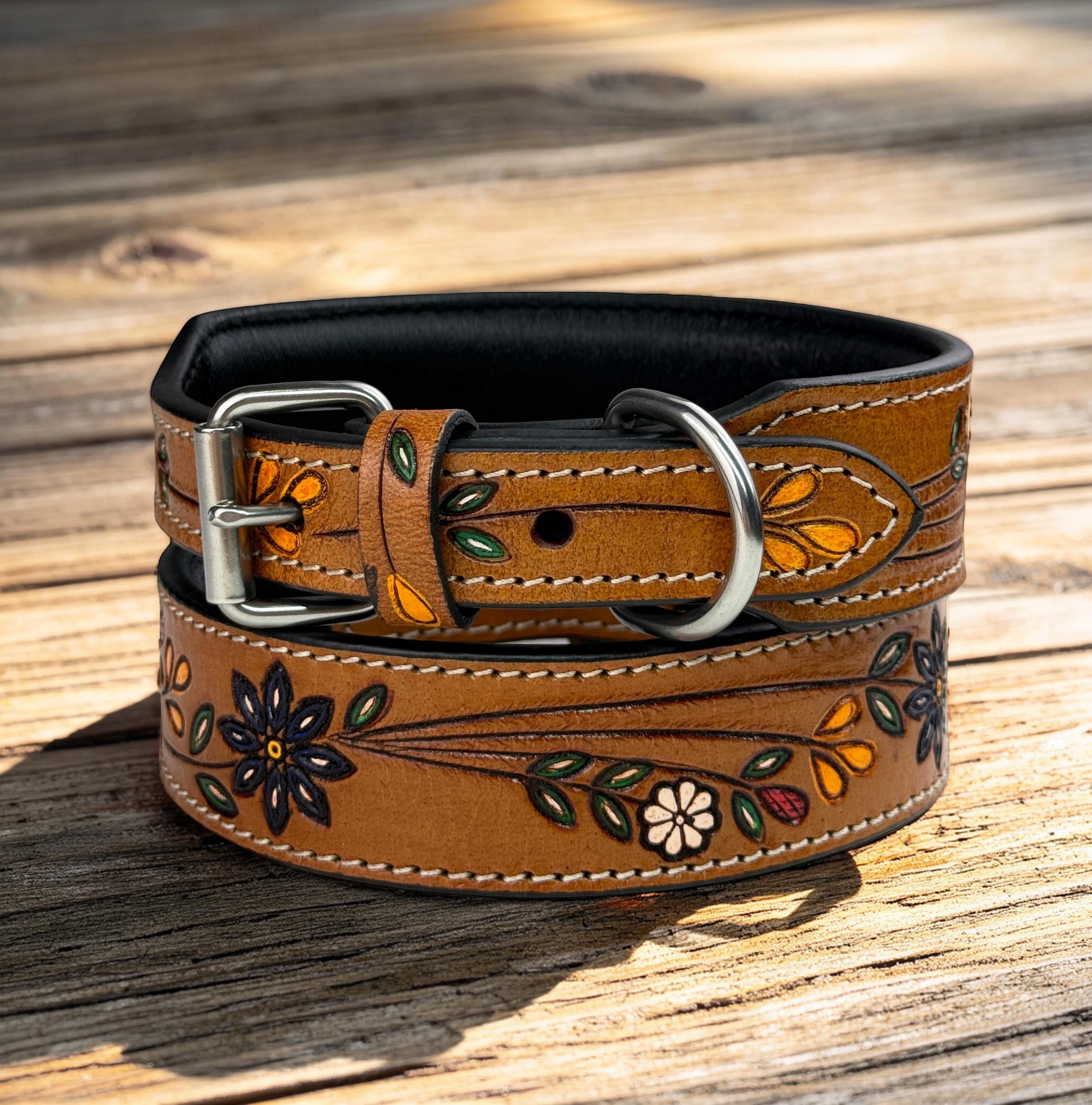 Leather Dog Cat Puppy Collar Personalized Tooled Embossed Carved ...