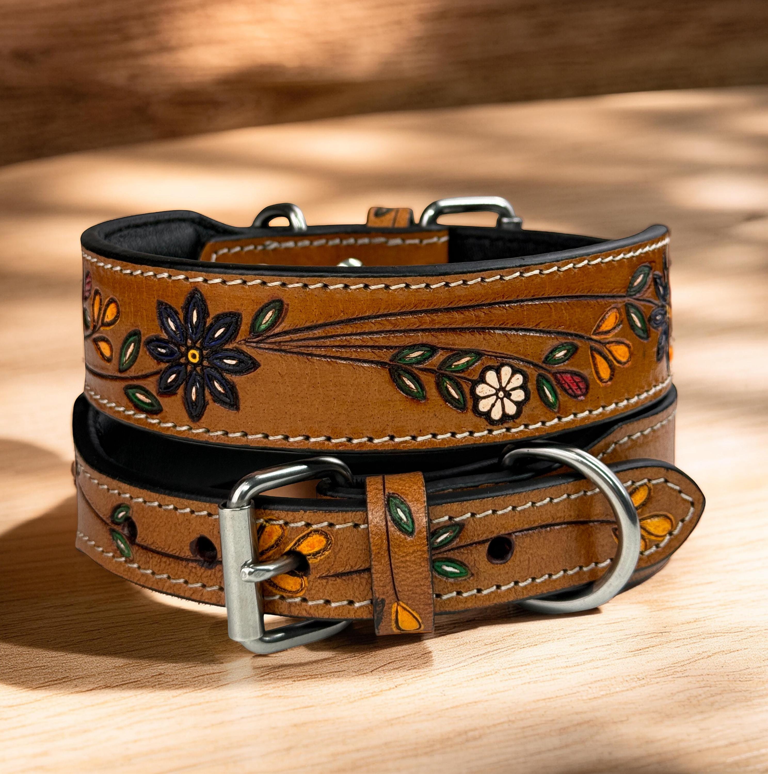 Leather Dog Cat Puppy Collar Personalized Tooled Embossed Carved ...