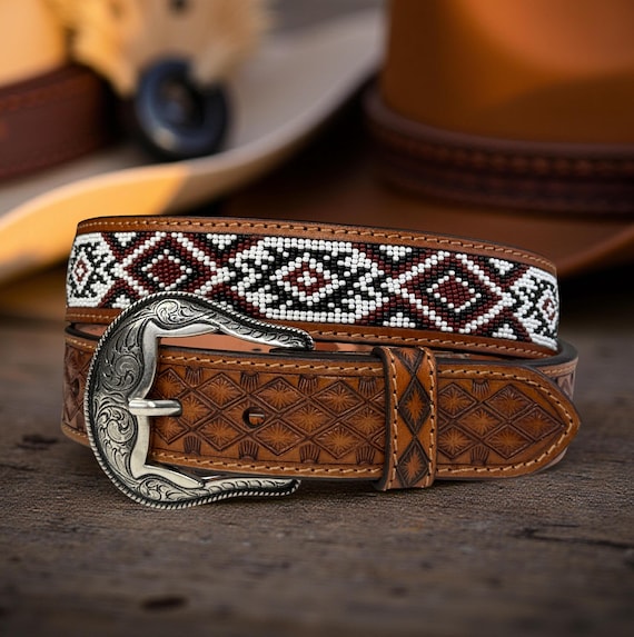 Tooled Western Floral Engraved Leather Belt 100% Genuine  display picture 2