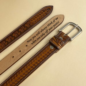 Western Leather Belts, Personalized Leather Belt, Leather Belts Custom, Tooled Leather Belt with Name and Initials Brown/Inside