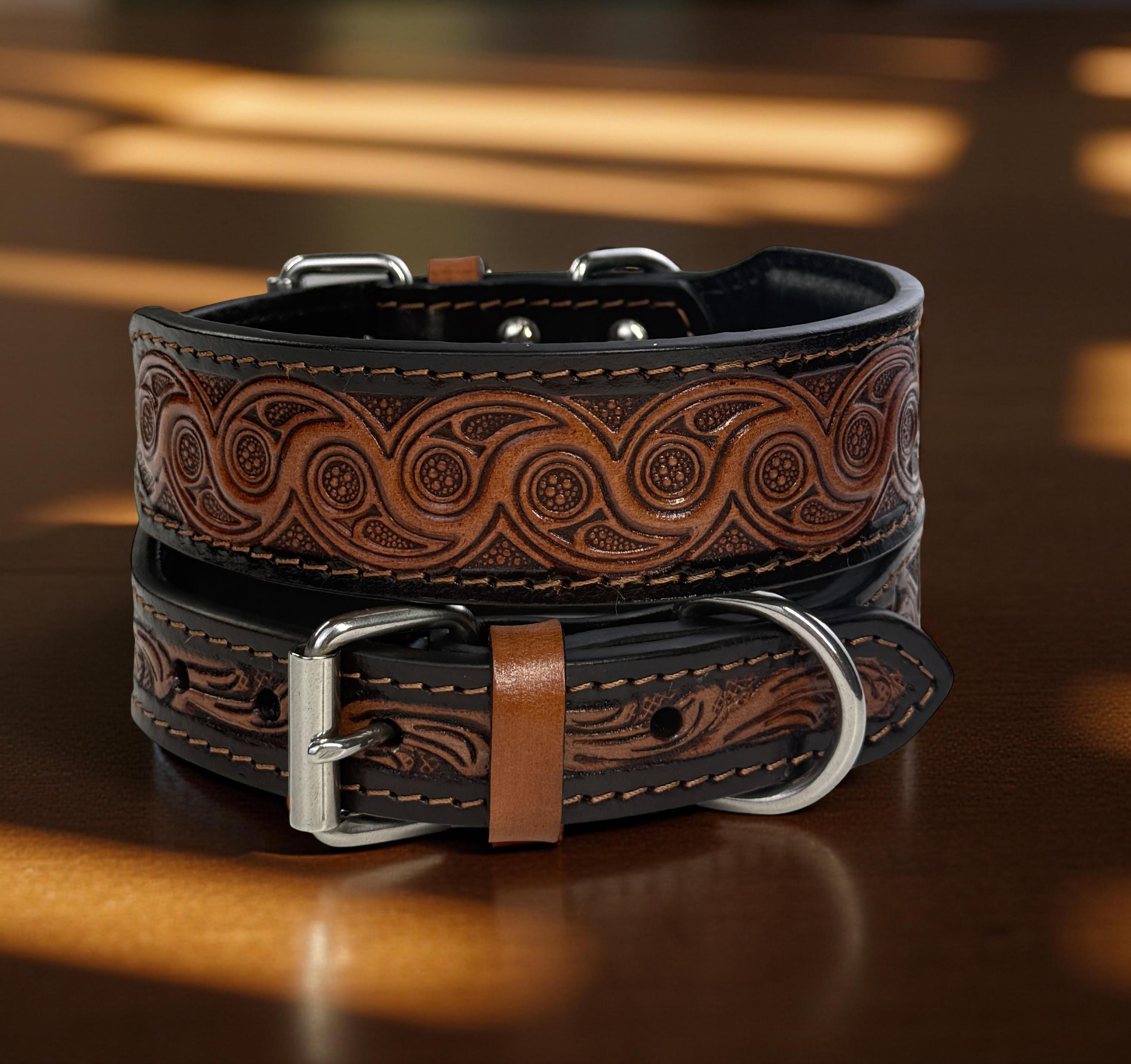 Leather Dog Cat Puppy Collar Personalized Tooled Embossed Carved ...