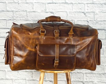 Full Grain Leather Duffle Bag, Monogrammed Leather Weekender Bag, Overnight Bag For Men, Fathers Day Personalized Gift For Him, Gym Bag