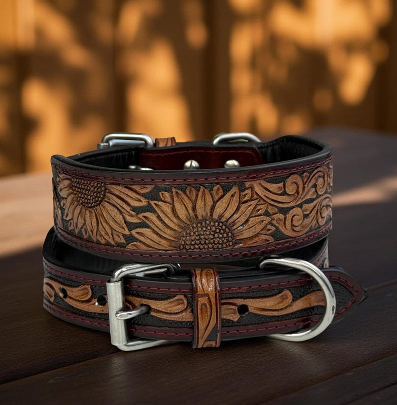 Leather Dog Cat Puppy Collar Personalized Tooled Embossed Carved ...
