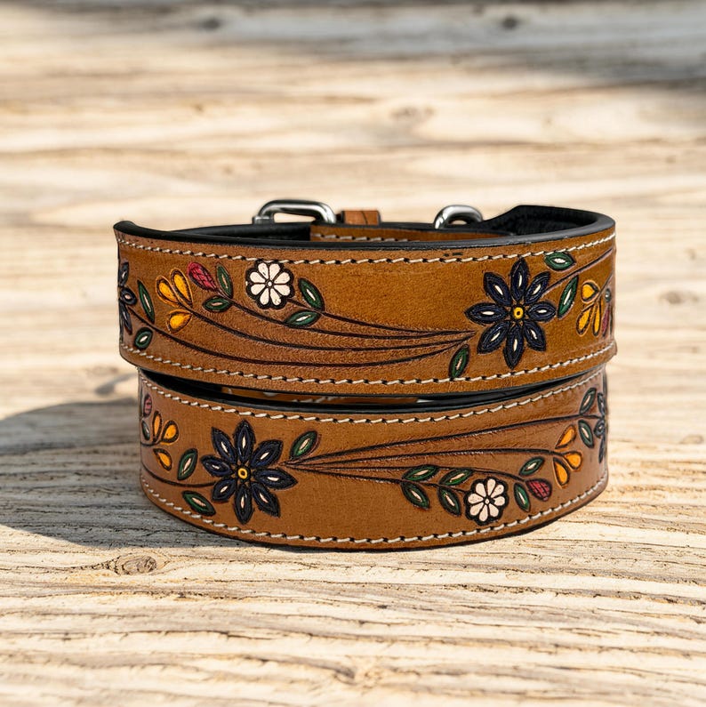 Leather Dog Cat Puppy Collar Personalized Tooled Embossed Carved ...