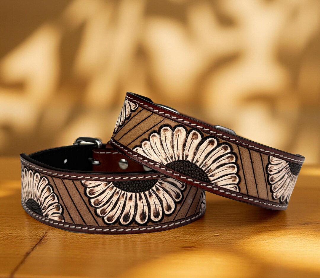 Leather Dog Cat Puppy Collar Personalized Tooled Embossed Carved ...