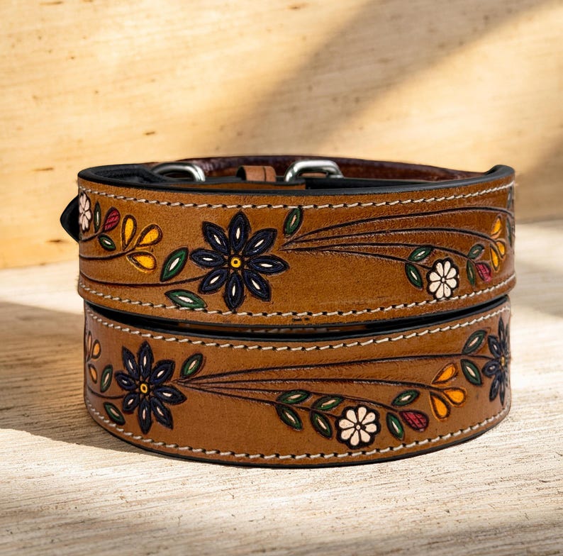 Leather Dog Cat Puppy Collar Personalized Tooled Embossed Carved ...