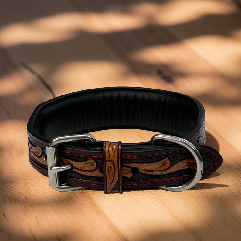 Leather Dog Cat Puppy Collar Personalized Tooled Embossed Carved ...