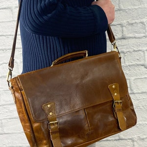 Leather Messenger Bag Briefcase for Men, Full Grain Leather Briefcase Laptop Computer Bag for Men, Genuine Leather Satchel Bag For Men image 3