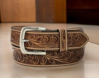 Custom Handmade Belt For Dad, Engraved Leather Belt for 3rd Anniversary, Grooms Men Gift, Fathers Day Gift, Best Man Gift