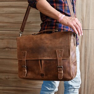 Leather Messenger Bag Briefcase for Men, Full Grain Leather Briefcase Laptop Computer Bag for Men, Genuine Leather Satchel Bag For Men image 4