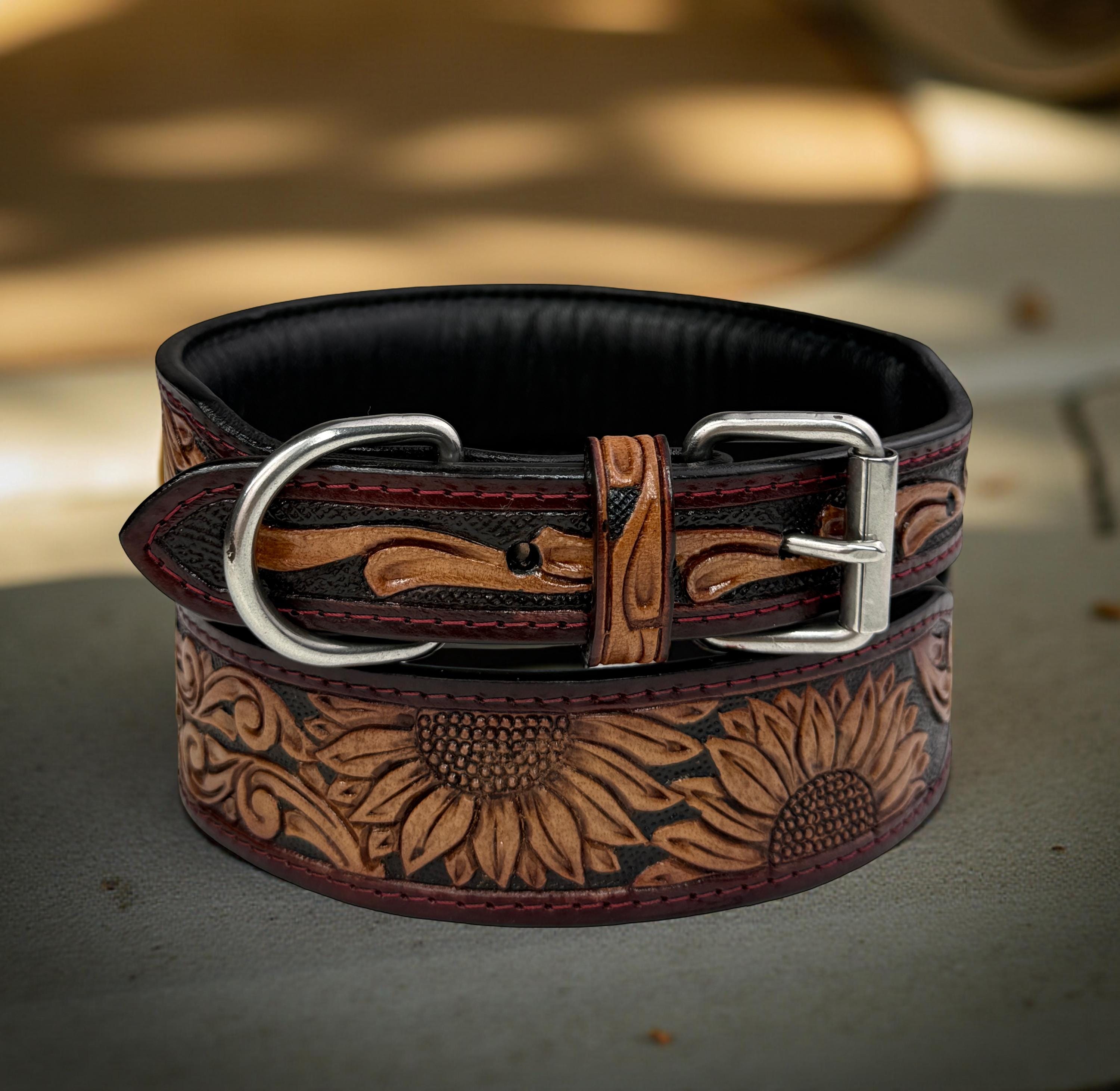 Leather Dog Cat Puppy Collar Personalized Tooled Embossed Carved ...