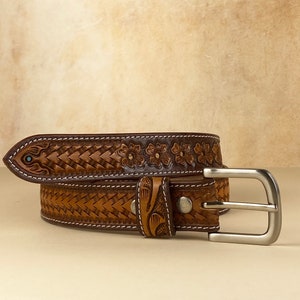 Western Leather Belts, Personalized Leather Belt, Leather Belts Custom, Tooled Leather Belt with Name and Initials zdjęcie 3