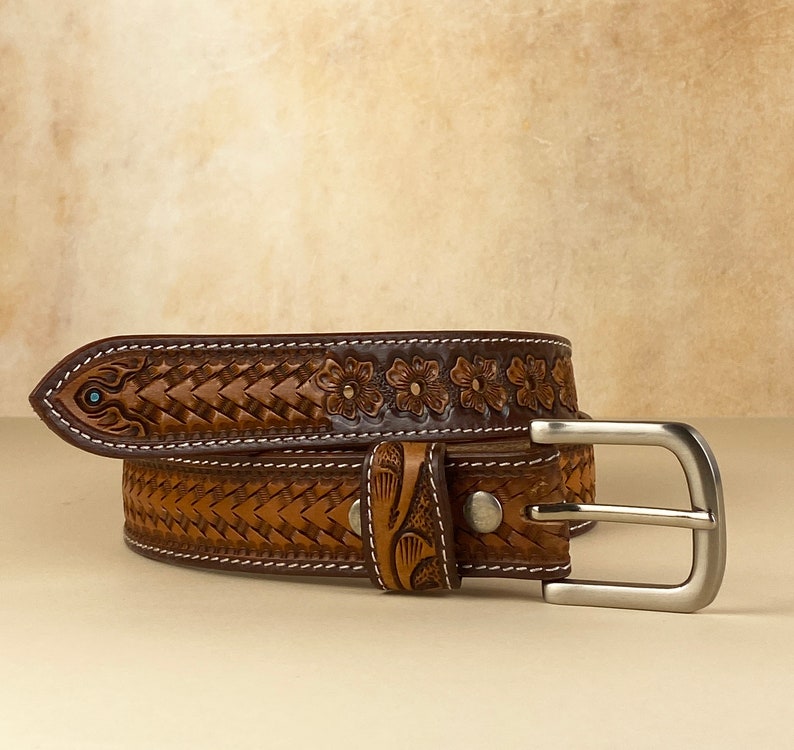 Western Leather Belts, Personalized Leather Belt, Leather Belts Custom, Tooled Leather Belt with Name and Initials zdjęcie 3