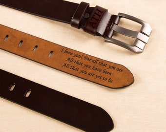 Custom Handmade Belt For Dad, Engraved Leather Belt for 3rd Anniversary, Grooms Men Gift, Fathers Day Gift, Best Man Gift