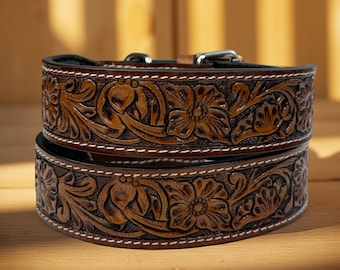 Collier en cuir pour chien et chat en cuir personnalisé, gravé en relief, style occidental, robuste, rembourré, doux collier réglable