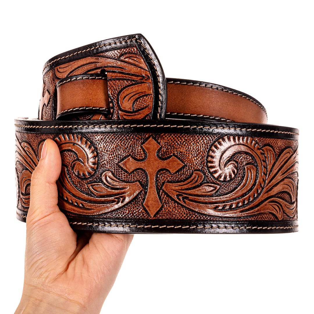 Handmade Heavy Duty Cross Western Leather Guitar Strap, Musician Gift ...