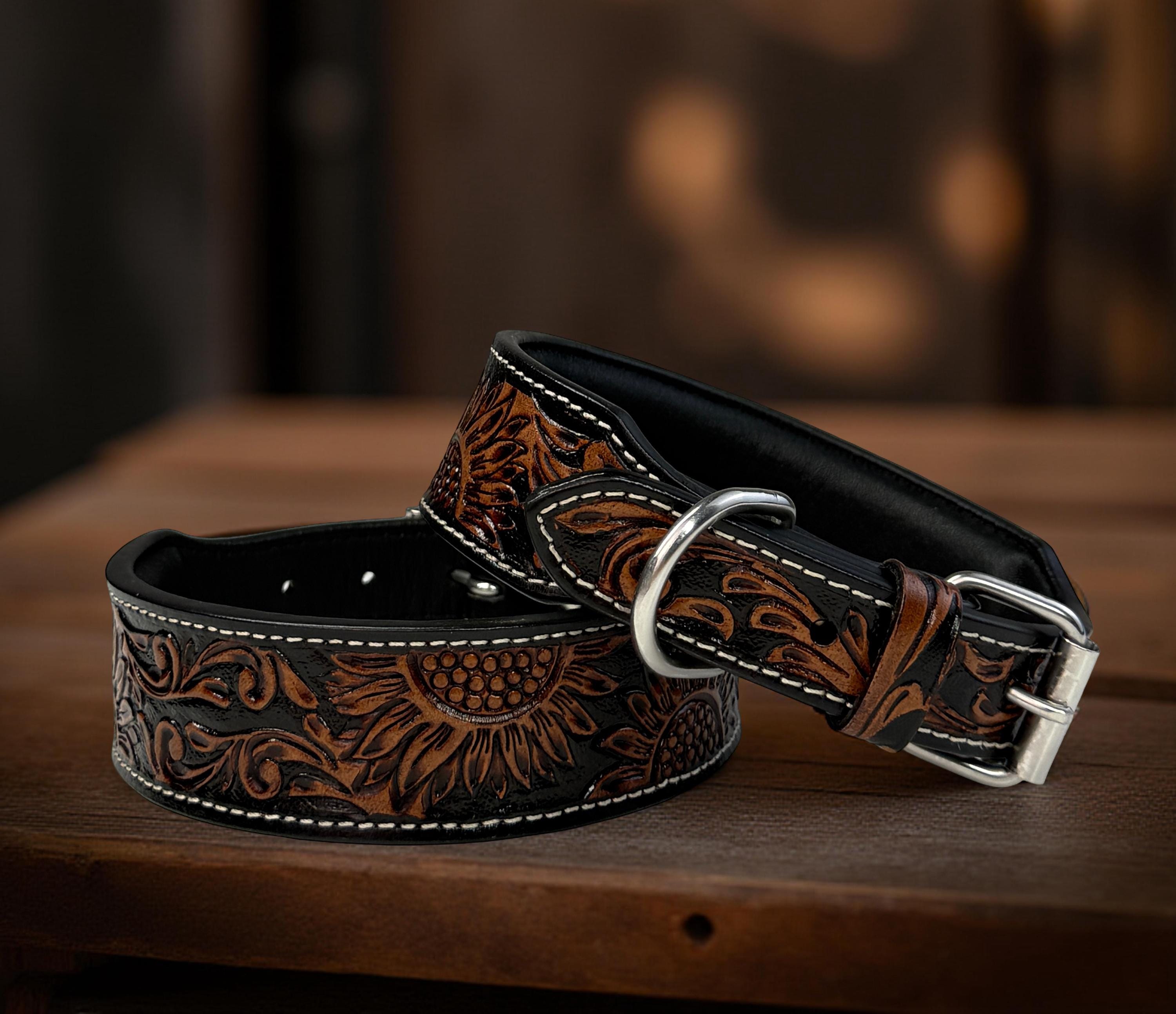Leather Dog Cat Puppy Collar Personalized Tooled Embossed Carved ...