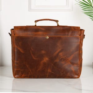 Leather Messenger Bag Briefcase for Men, Full Grain Leather Briefcase Laptop Computer Bag for Men, Genuine Leather Satchel Bag For Men image 3