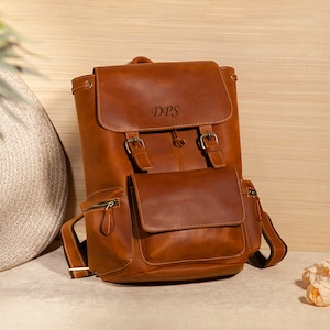 Genuine Leather Backpack, Leather Travel Backpack, Unisex Leather Rucksack, Leather College School Bag, Custom Gift for Boyfriend