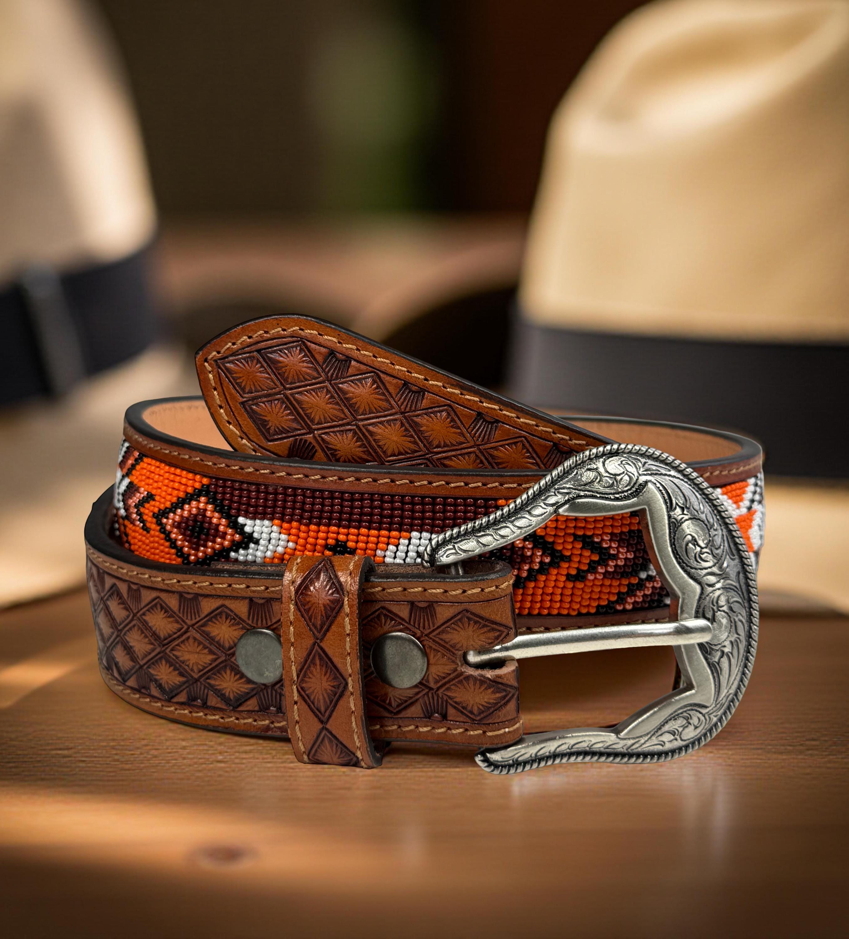 Western Full Grain Genuine Leather Belt Tooled Embossed 