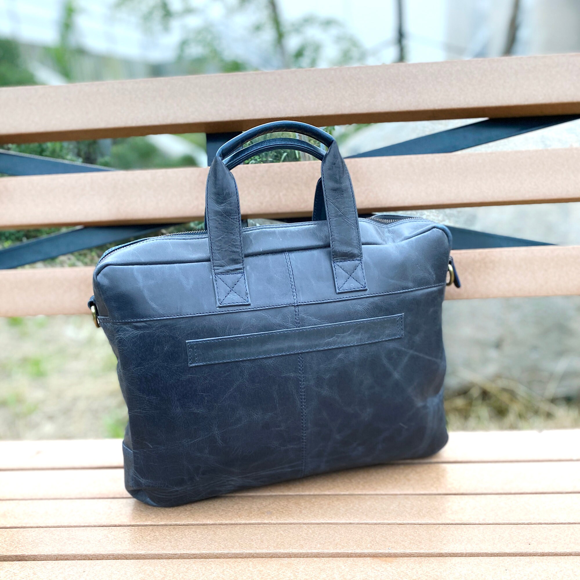 Leather Briefcase for Men 15.6 Inch Blue Leather Laptop Bag Etsy
