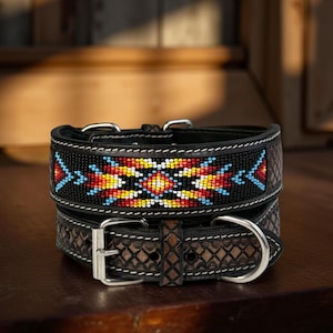 Leather Dog Cat Puppy Collar Personalized Tooled Embossed Carved Western Style Heavy Duty Padded Soft Adjustable Collar