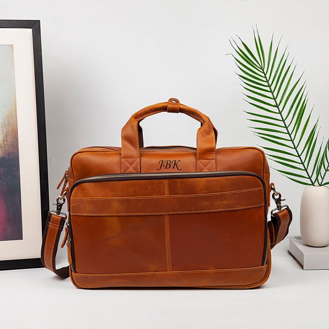 Personalized Large Leather Briefcase for Men 18 Travel Etsy