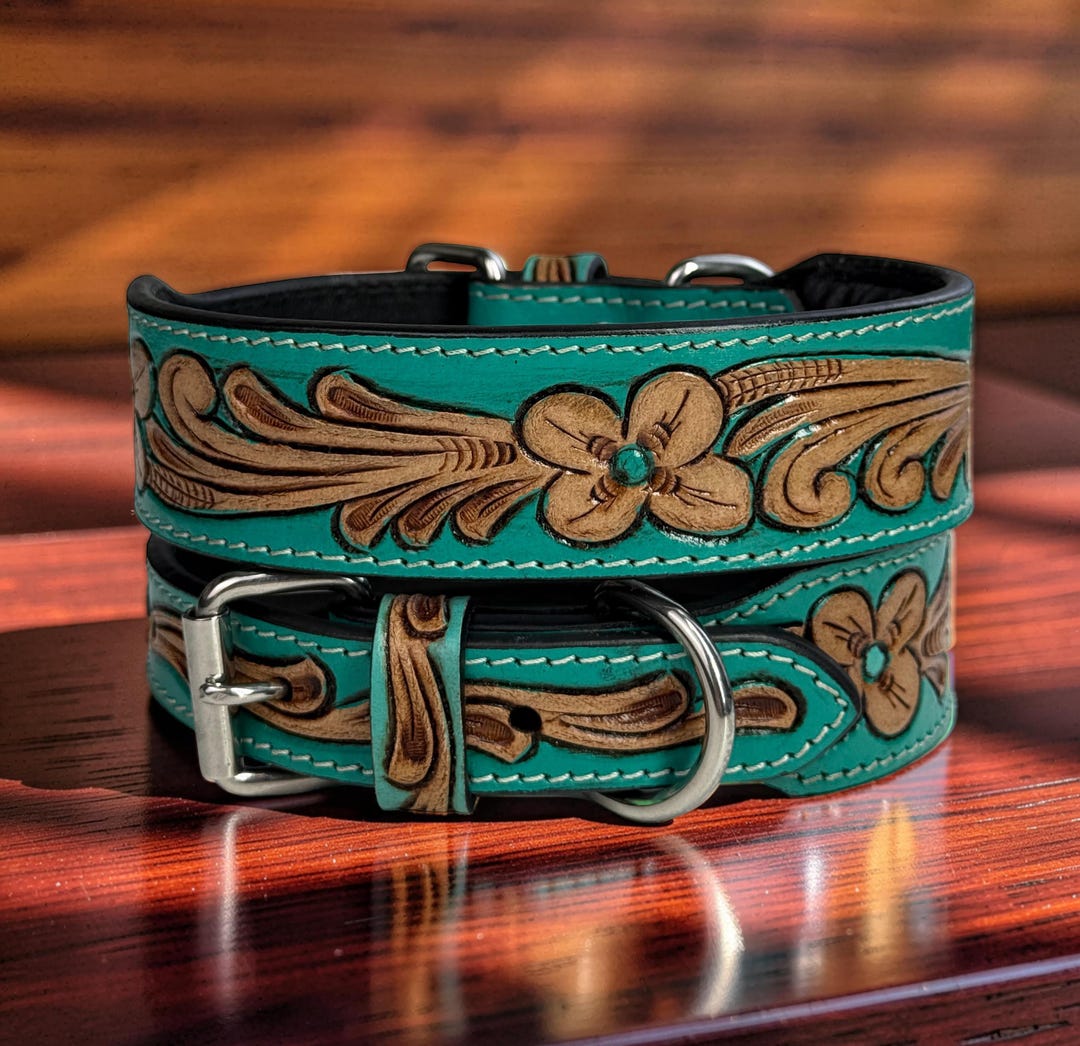 Leather Dog Cat Puppy Collar Personalized Tooled Embossed Carved ...