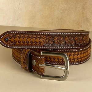 Western Leather Belts, Personalized Leather Belt, Leather Belts Custom, Tooled Leather Belt with Name and Initials zdjęcie 1