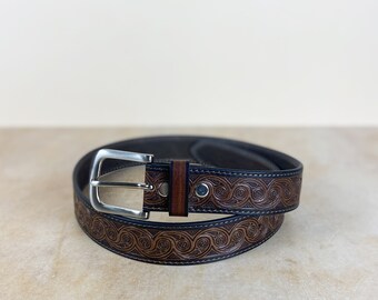 Handmade belt mens, genuine leather belt for men, custom belt western belt personalized leather belt, personalized gift, floral men belt