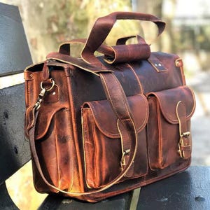 Maletín de cuero grande personalizado para hombres, maletín de cuero para viaje de 17 pulgadas, bolso para computadora portátil, bolso de mensajero de cuero de grano completo, bolso cruzado