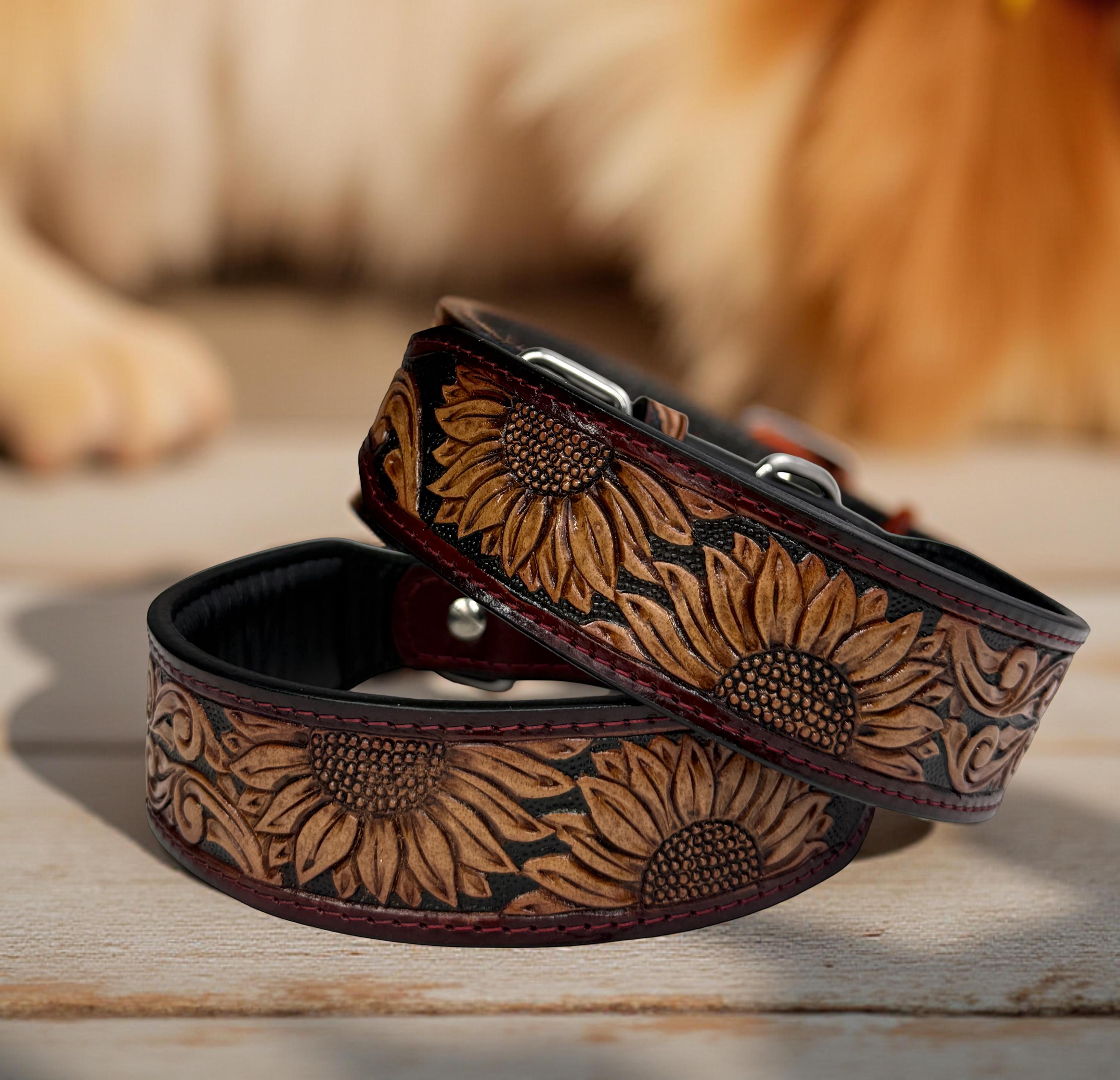 Leather Dog Cat Puppy Collar Personalized Tooled Embossed Carved ...